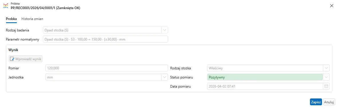NormaBet sample result form with a positive status