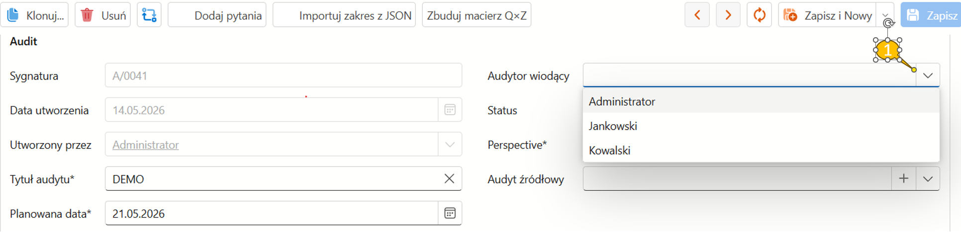 Dodawanie audytora wiodącego