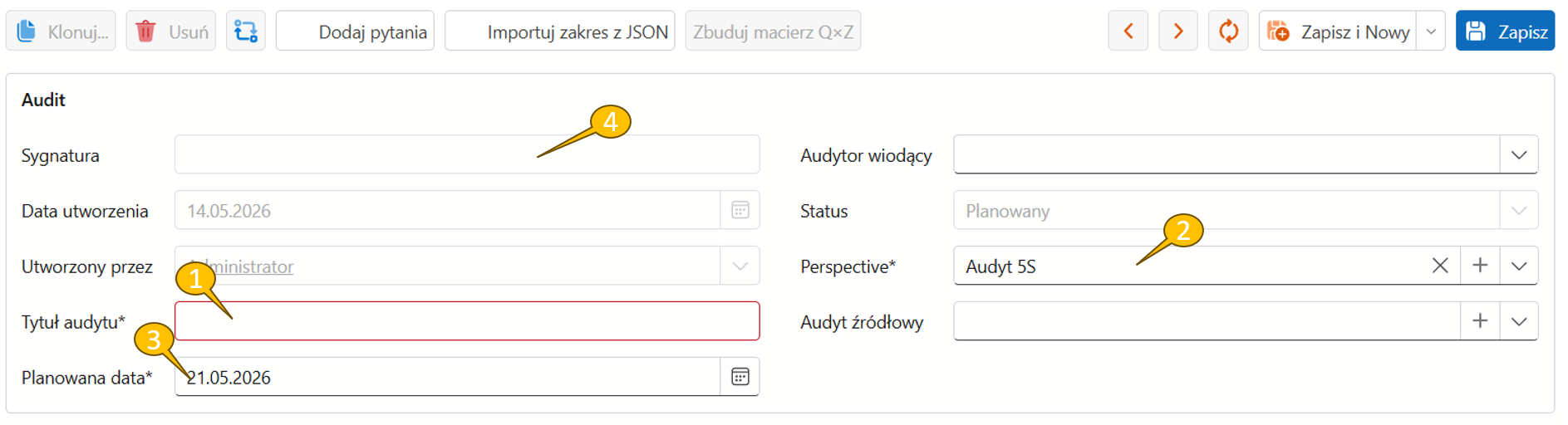 Nagłówek nowego audytu