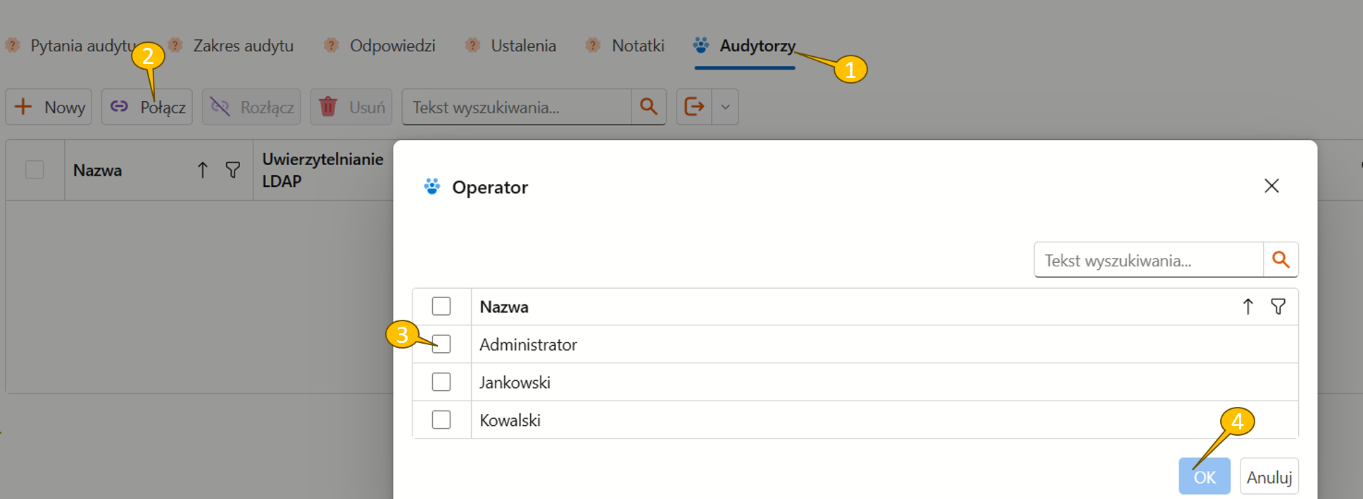Podłączanie audytorów do zespołu