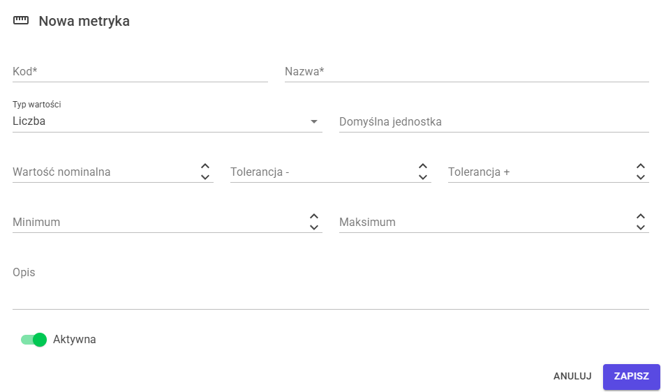 Dialog nowej metryki