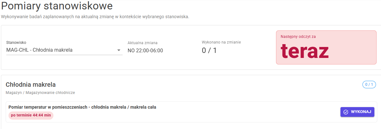 Pomiary stanowiskowe – widok stanowiska