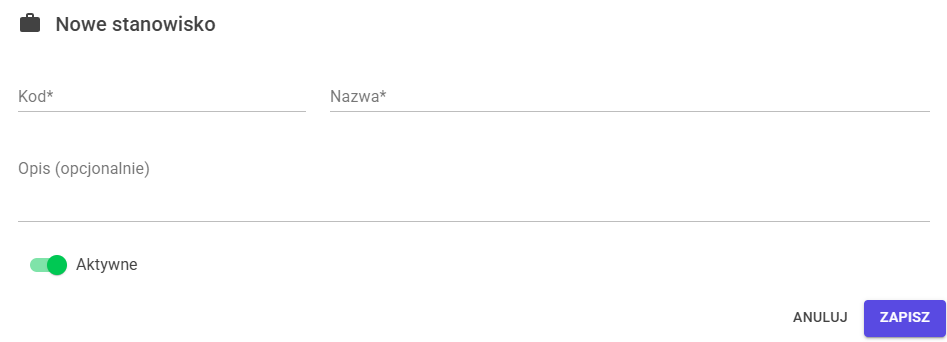 Dialog nowego stanowiska