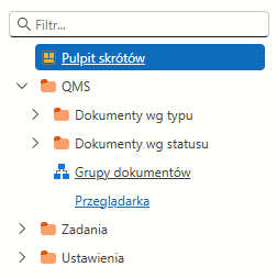 Struktura menu modułu QMS