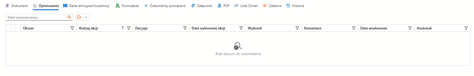 Zakładka Opiniowanie