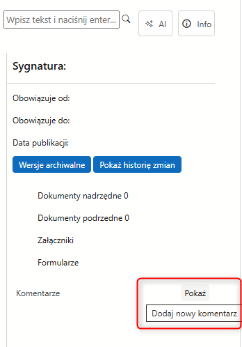 Komentarze w przeglądarce dokumentów