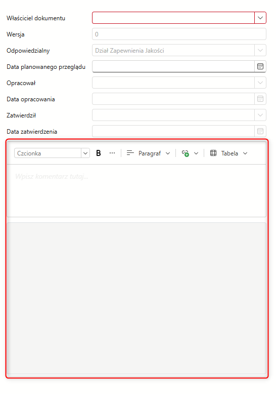 Komentarze widoczne w aplikacji głównej